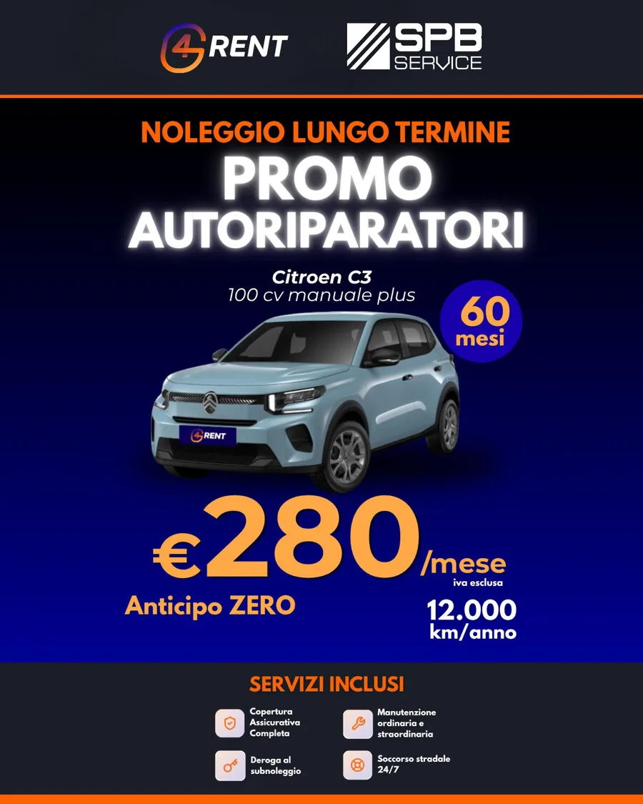 Promo Citroen C3, 100 cv manuale plus: 280 euro al mese, 60 mesi, anticipo zero, 12.000 km all'anno, iva esclusa