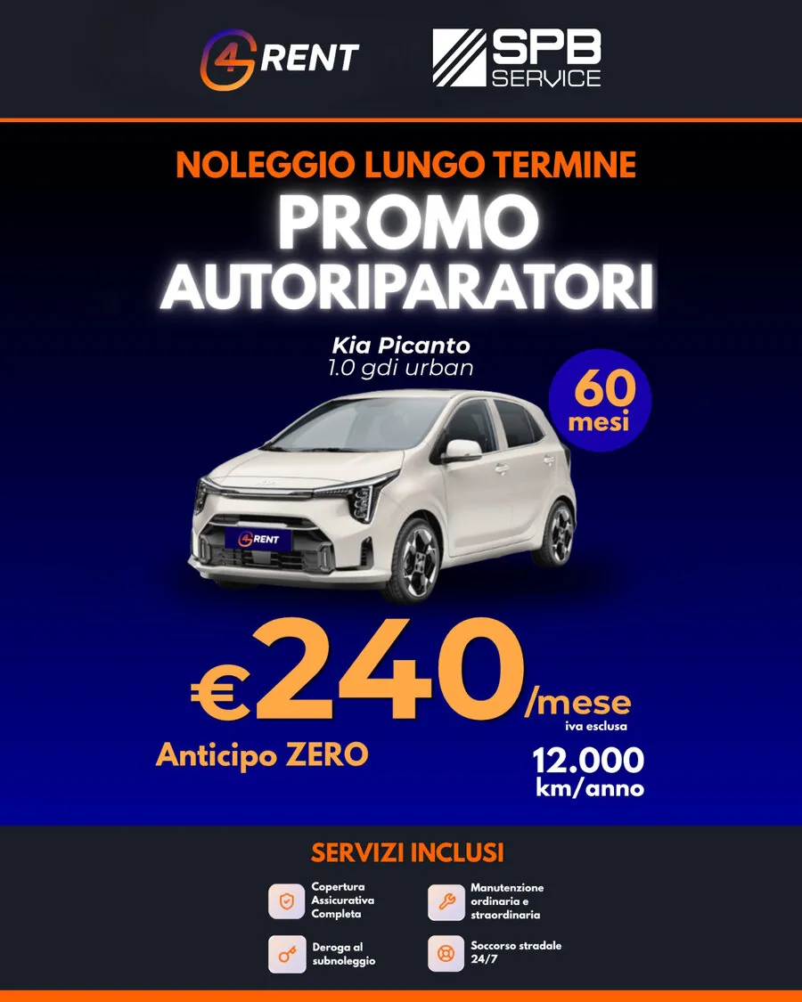 Promo Kia Picanto, 1.0 gdi urban: 240 euro al mese, 60 mesi, anticipo zero, 12.000 km all'anno, iva esclusa